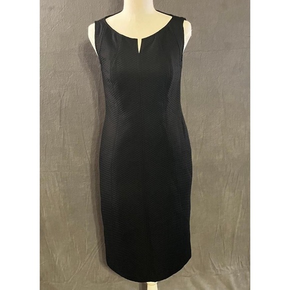 Talbots Dresses & Skirts - Talbots Goth Black Textured Jacquard Sleeveless Sheath Dress Split Neck Size 10